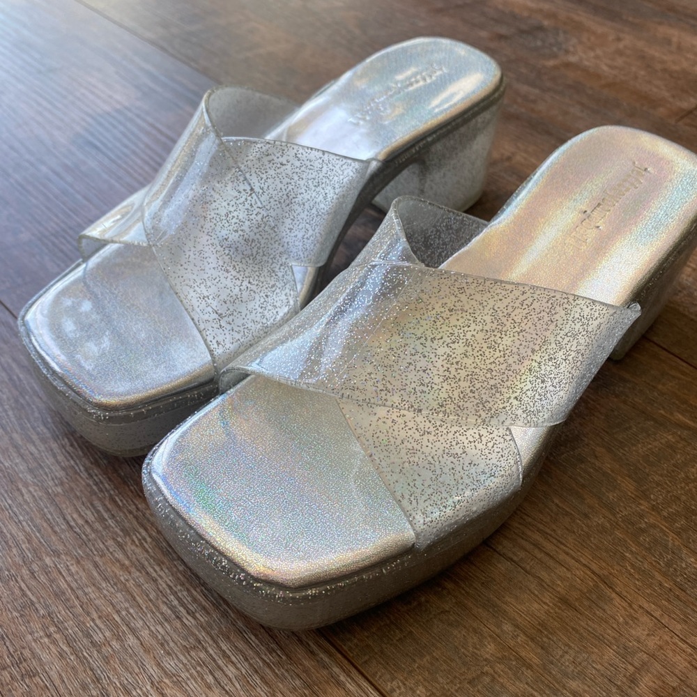 JEFFREY CAMPBELL Glitter Jelly Platform Slide Sandals